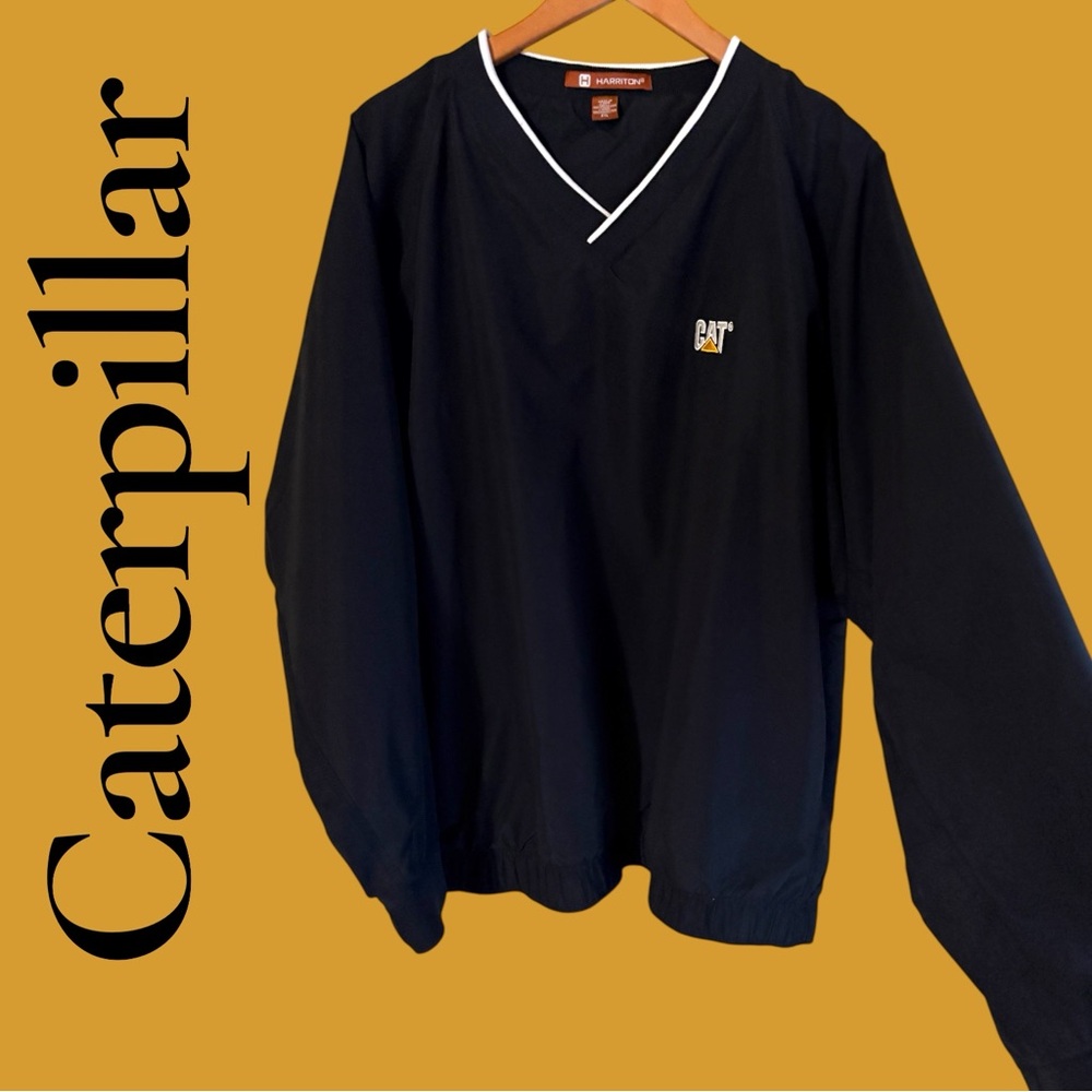 Caterpillar Black Polyester Windbreaker Pullover. 2X. Pockets. EUC! Like new!